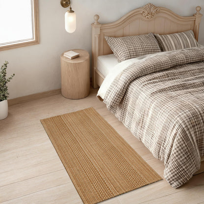 MatEssenz 2x4 Washable Rug, Textured Natural Woven Low-Profile Small Runner with Non-Slip Backing, Light Brown, for Kitchen Sink, Laundry Room, Double Door Entryway Brown
