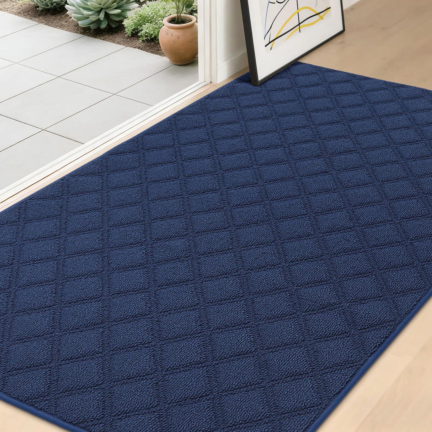 BEQHAUSE Dirt Trapper Door Mat 36" x 60", Non-Slip Washable Doormats Welcome Mat, Trap Dirt and Absorbent Entrance Mat, Low Profile Floor Mats for Front Back Door, Entryway, Blue