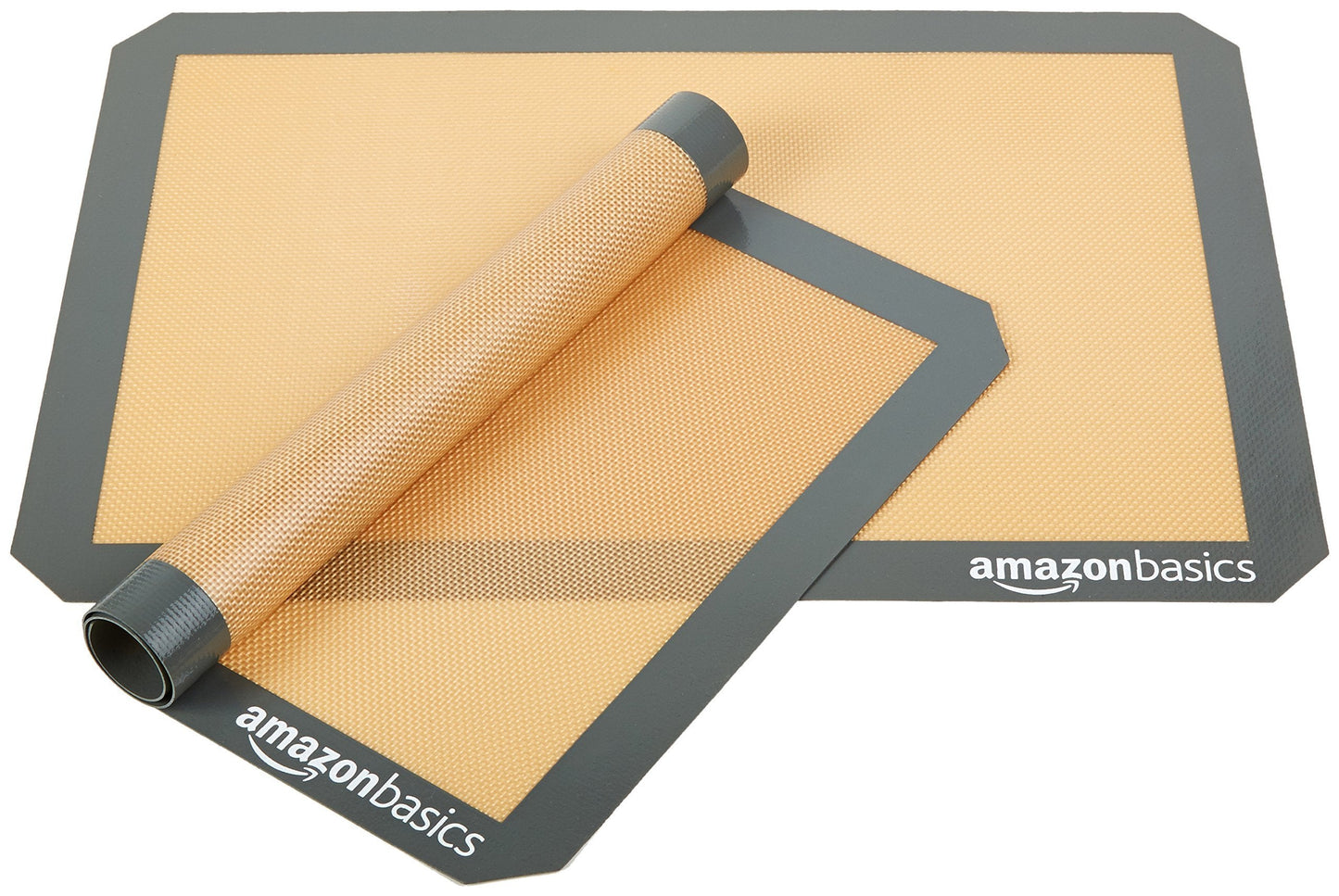 Amazon Basics Silicone Rectangular Baking Mat, Non-Stick, Reusable, Dishwasher Safe, Food Safe, Heat Resistant, 16.5" x 11.6", Beige/Gray, 2-Pack