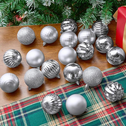 JOIEDOMI 24 Pcs Silver Christmas Balls Ornaments, 2.36" Christmas Tree Ornaments Set, Shatterproof Xmas Balls Hanging Decorations for Tree Wreath Garland Holiday Wedding Indoor Party Decor