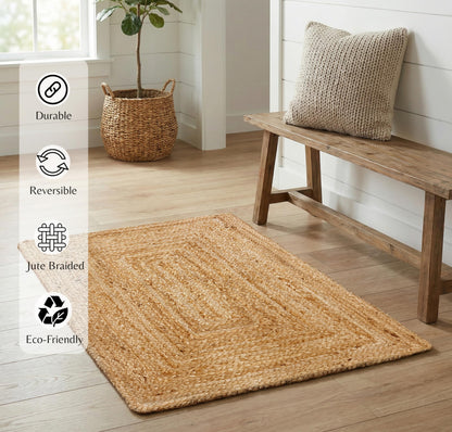 Jute Braided Small Rug, Natural - 2x3 Feet, Accent Reversible Hand Woven Doormat for Entryway, Kitchen, Living Room, Nursery | Rustic Neutral Front Door Floor Mat for Outdoor/Indoor Use - 24x36 Inches