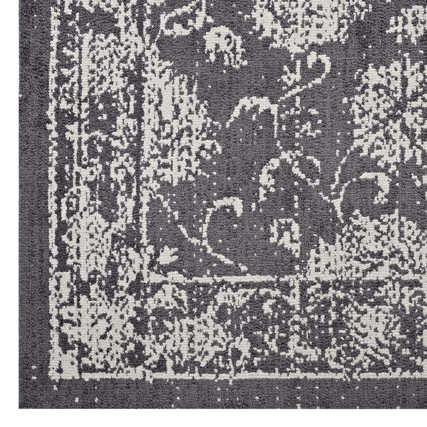 Modway Kazia Floral Lattice 5x8 Area Rug in Dark Gray and Ivory