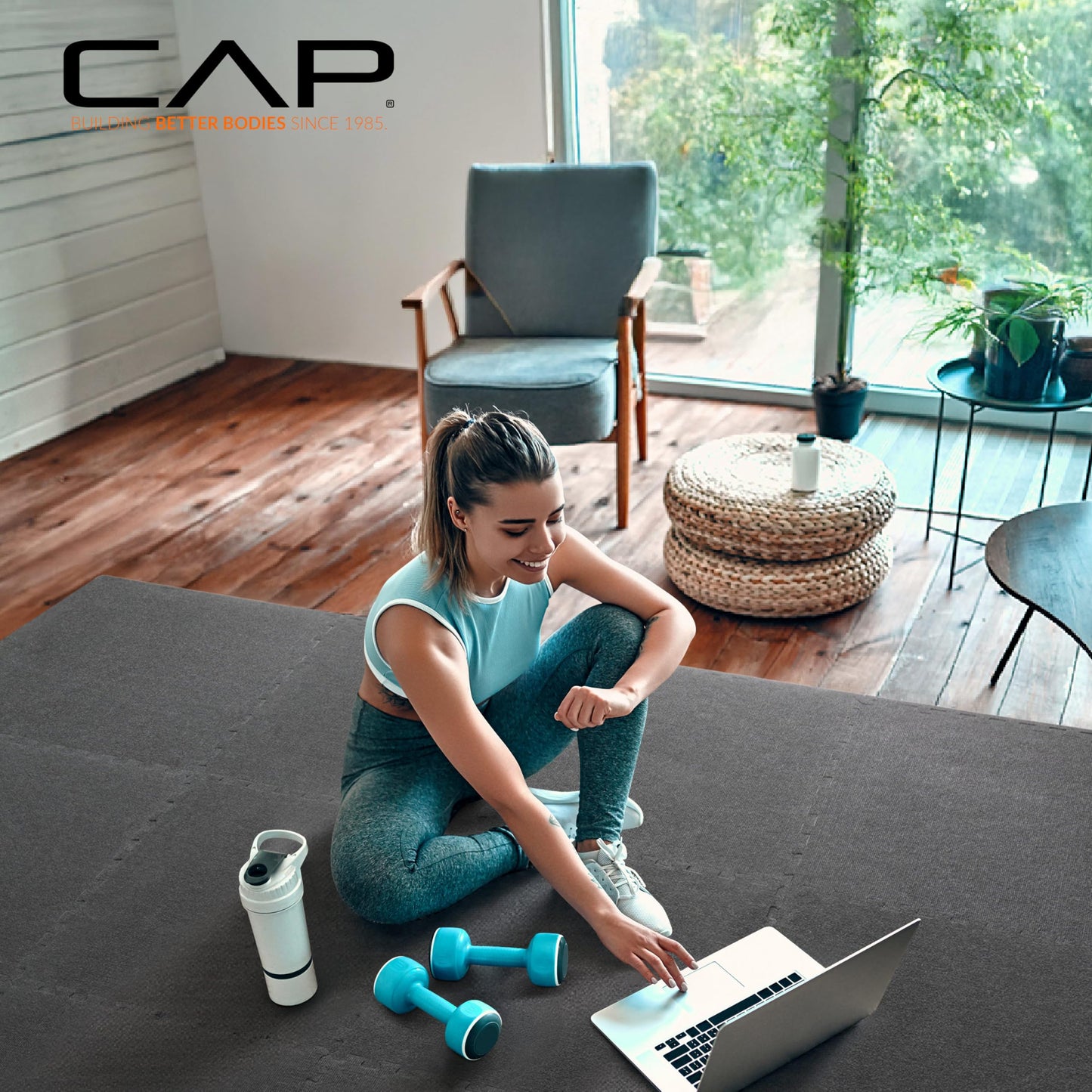 CAP Barbell 1/2-Inch Interlocking EVA Foam Exercise Puzzle Mat Home Flooring - 1 Pack | 24" x 24" x 1/2" | Carpet Top - Black