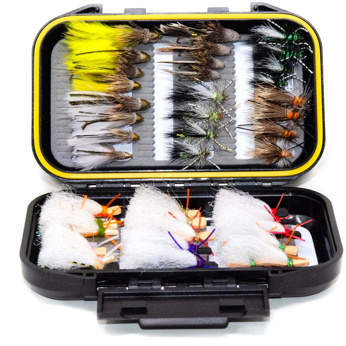 40 Premium Hand Tied Fly Fishing Flies Assortment | Marabou Muddler Minnow and Stimulator Rubber Legs, Chubby Chernobyl Ant | Dry, Wet, Nymphs, Streamers, Hopper, Terrestrials