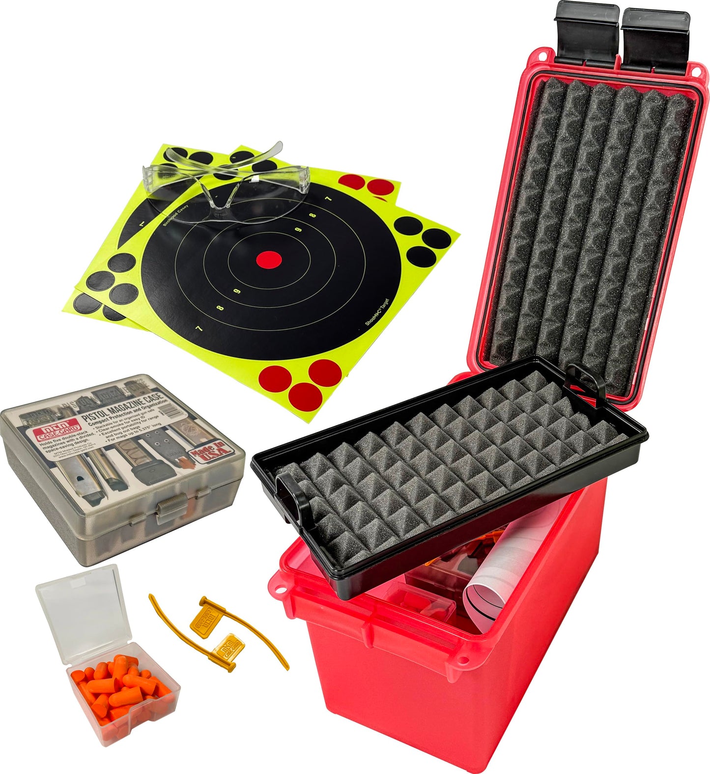 MTM PRK Pistol Range Kit, Water-Resistant O-Ring, Padlock-Tabbed Lid, Handgun Shooting & Cleaning Accessory/Ammo Storage, Gear Organizer, Target & Accessories, Made in USA, Imported Accessories