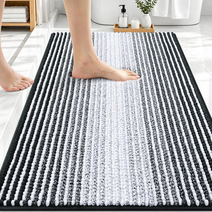 OLANLY Bathroom Rugs 30x20, Extra Soft Absorbent Chenille Striped Bath Rugs, Rubber Backing, Machine Wash Dry, Bath Mats for Bathroom Floor, Tub and Shower, Home Decor Accessories, Black