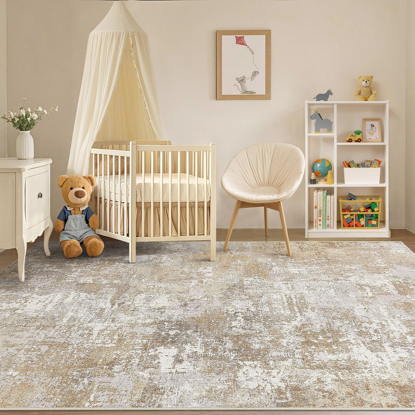 Tortania Washable 9x12 Area Rug for Living Room: Modern Abstract Neutral Large Soft Thin Rugs - Non Slip Indoor Carpet for Bedroom Dining Room Office Nursery Home Floor Decoration - Brown Grey