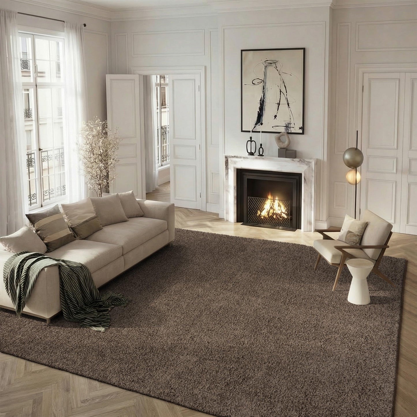 SAFAVIEH Area Rug 9x12 - Athens Shag Collection - Large - Taupe, Non-Shedding & Easy to Clean, Ideal for Living Room, Bedroom, Dining Space (SGA119T)