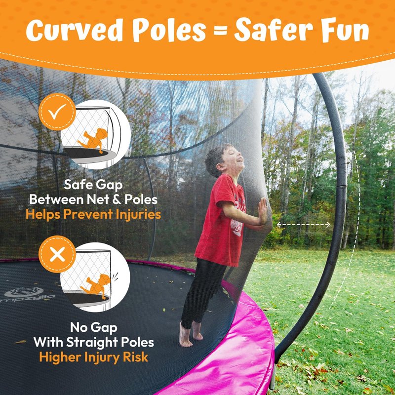 JUMPZYLLA Trampoline Outdoor 8FT 10FT 12FT 14FT 15FT 16FT with Enclosure and Ladder, ASTM Approved Recreational Trampoline for Kids and Adults, Anti-Rust Coated Frame (Pink, 8FT)