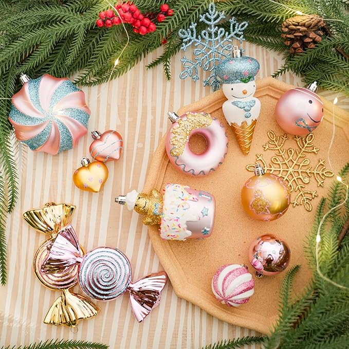 SHareconn 86pcs Christmas Tree Balls Ornaments, Shatterproof Plastic Decorative Baubles for Christmas Tree Decorations, Holiday Wedding Party Decoration, Festive Ornaments, Macaron