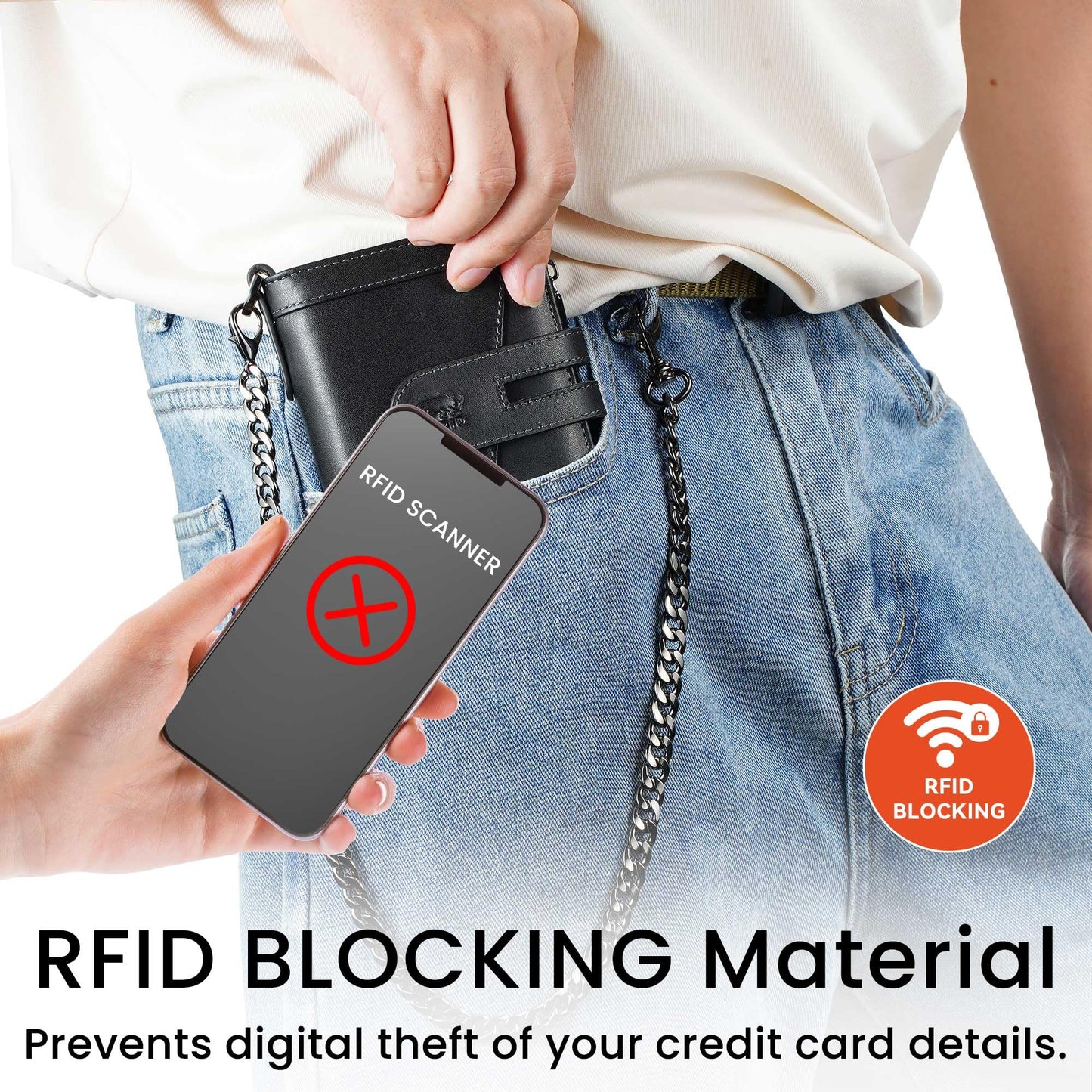 furid Genuine Leather Chain Wallet: Bifold Zipper Coin Pocket with Anti-Theft Chain - RFID Blocking Biker Wallet for Men - Gift for Father Husband Motorcycle Outdoor Use