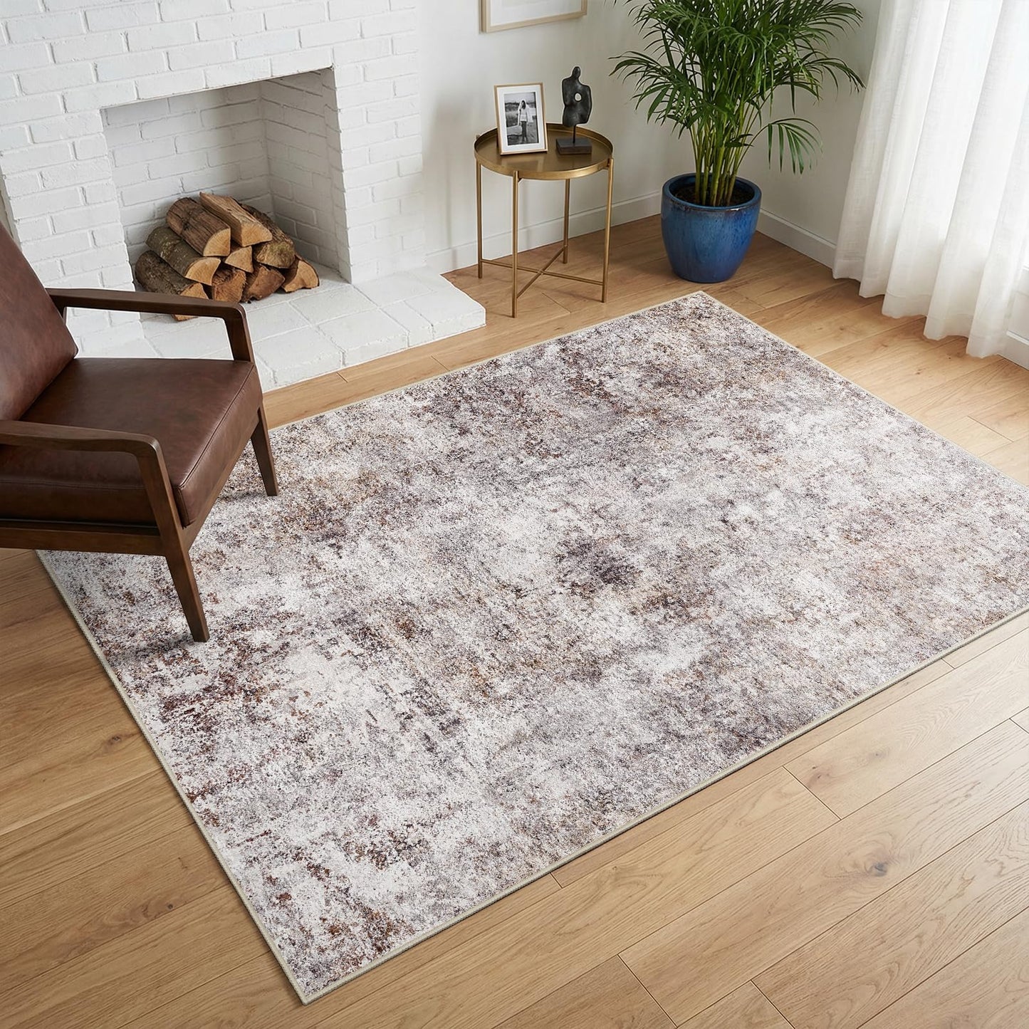 Pet Friendly Washable 4x6 Rug: Easy to Clean Durable Carpet for Homes With Pets or Elderly Anti Skid Backing for Hardwood or Tile Floors Ideal for High Traffic Living Room Dining Room (Brick Gray,4x6)