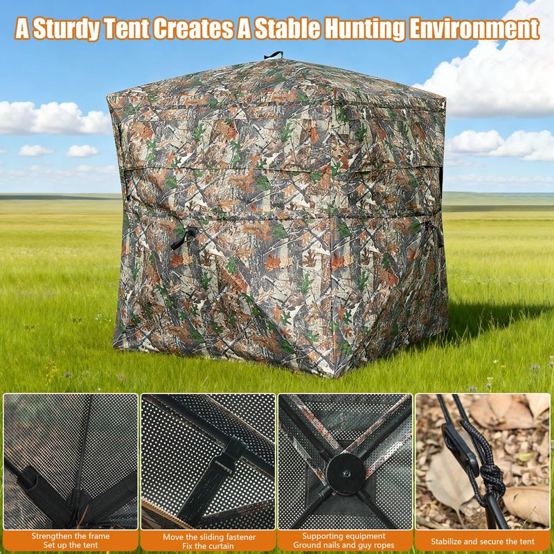 Fogun Hunting Blind 270 Degree See Through with Carry Bag, 3-4 Person Pop-Up Ground Blind - Durable 300D Deer & Turkey Blind for Full Concealment, Portable Tent (Forest Camo)