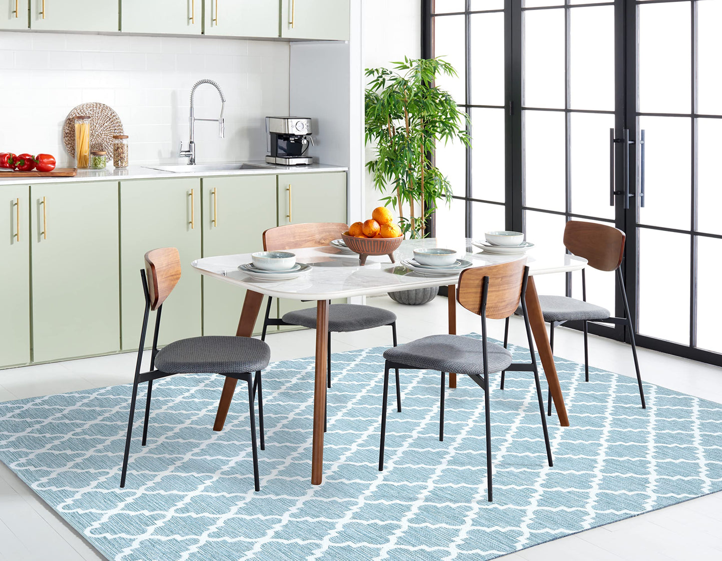SAFAVIEH Montauk Collection Area Rug - 5' x 8', Light Blue & Ivory, Handmade Trellis Cotton, Ideal for High Traffic Areas in Living Room, Bedroom (MTK810B)