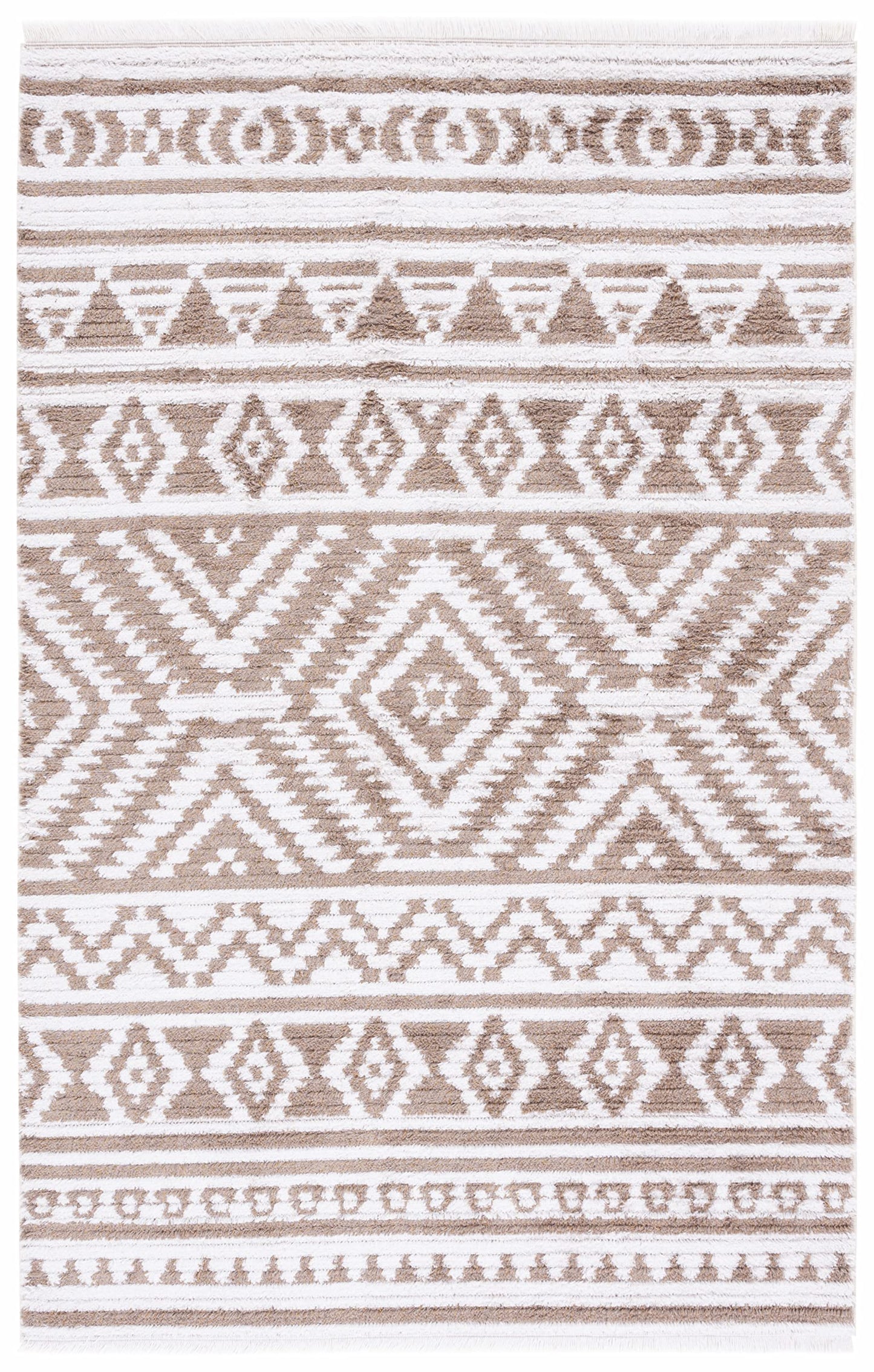 SAFAVIEH Area Rug 8x10 - Augustine Collection - Large - Taupe & Ivory, Cotton Moroccan Boho Tribal Fringe Design, Easy Cleaning, Ideal for Living Room, Bedroom, Office, Dining Space (AGT849E)