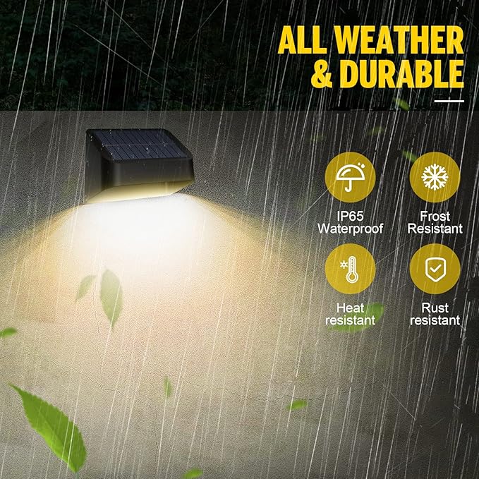 Solar Lights Outdoor, RGB 8 Colors, Dusk to Dawn Deck Light, Solar Deck Lights for Outside IP65 Waterproof, Backyard/Railing/Wall/Step/Patio/Fence(8 Pack,Black)