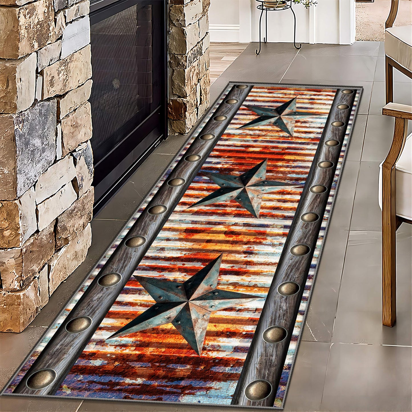 Western Texas Star Rug,2x6ft,Vintage Style Stars Rustic Rug,Distressed Vintage Rusty Look Floor Mat Rugs,Non-Slip Soft Washable Farmhouse Hallway Carpet,for Entryway Kitchen Laundry Room