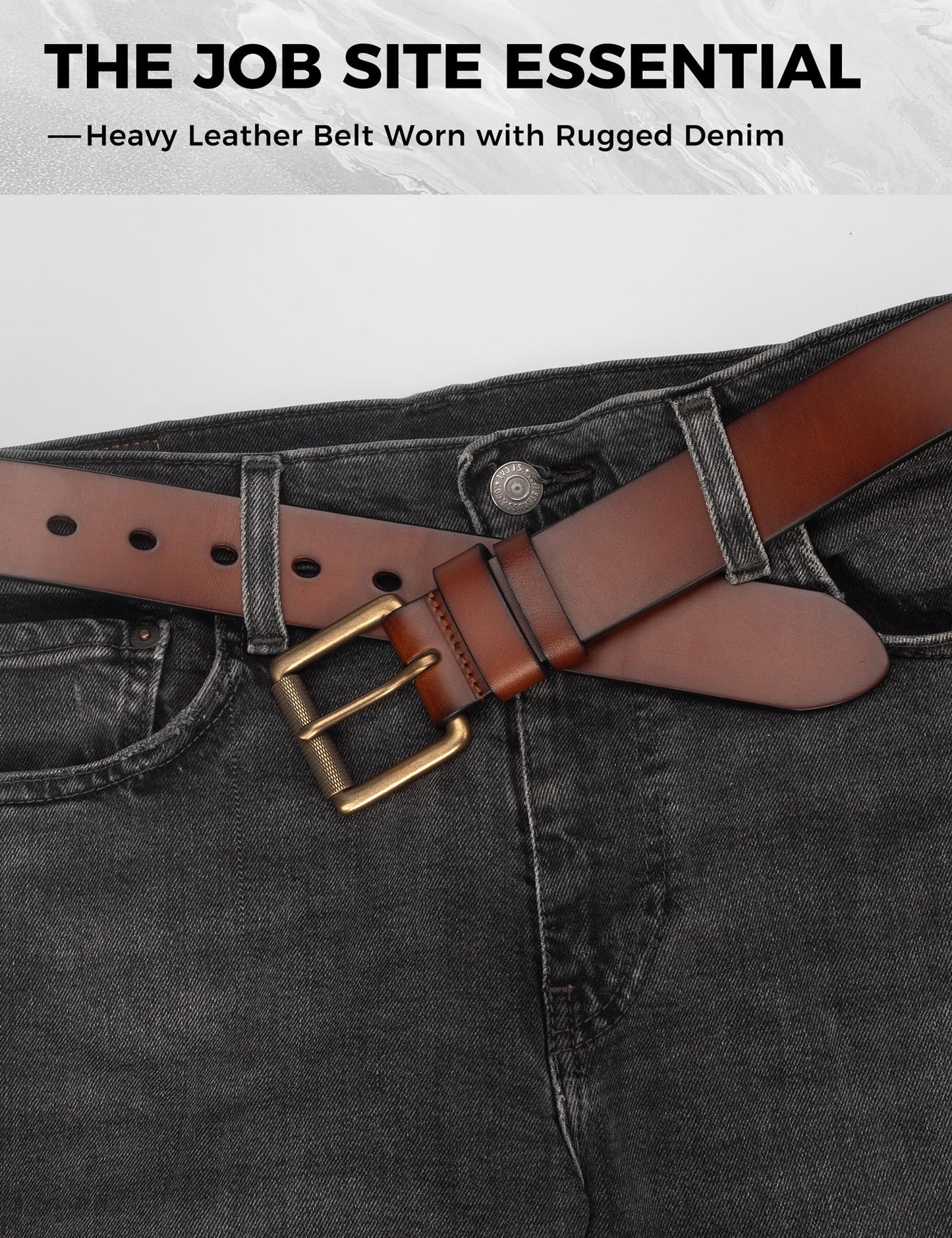 wolksprong Mens Heavy Duty Full Grain Leather Belt - 1 1/2 Italian Genuine Leather with Sturdy Buckle for Jeans Casual Pants