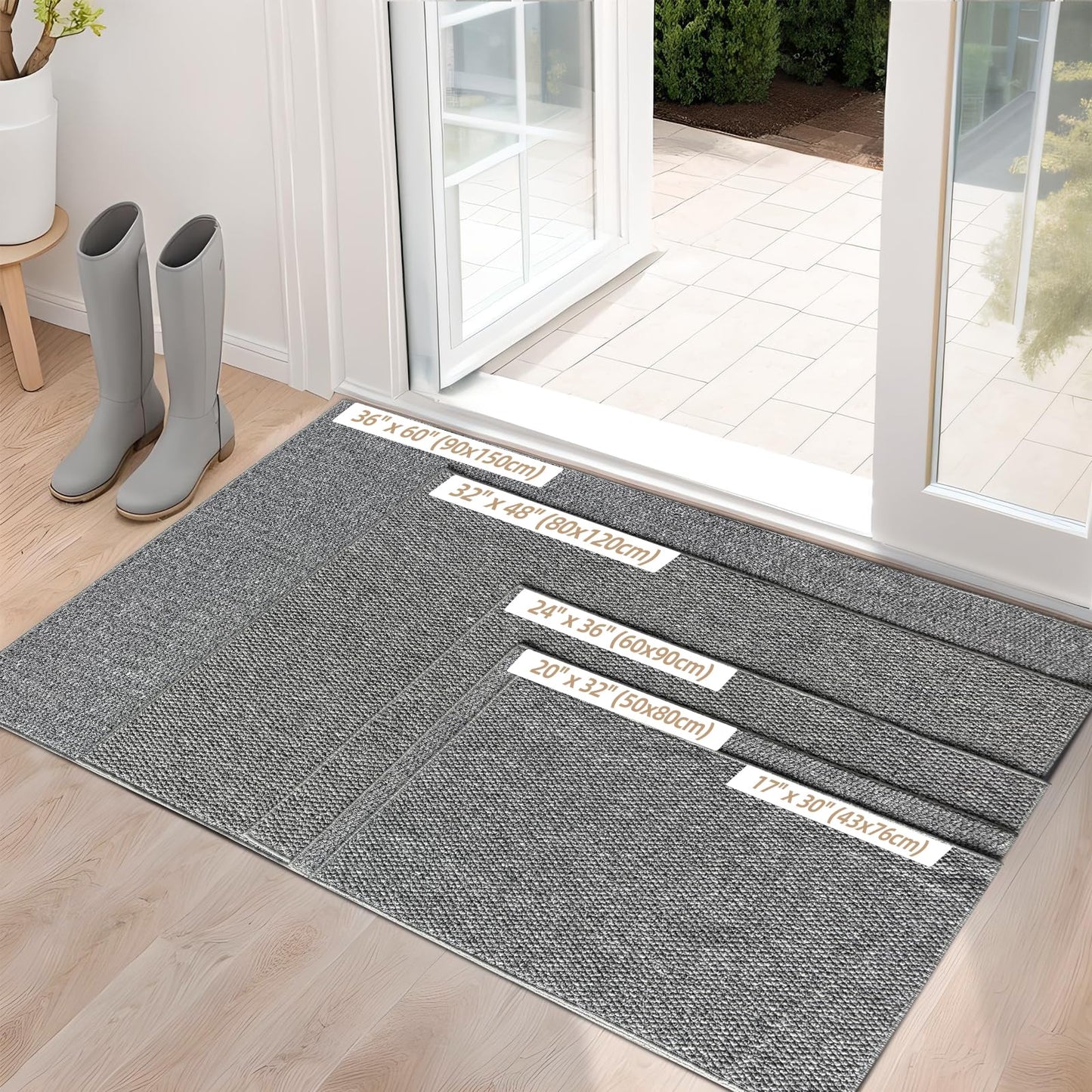 Indoor Door mat 32"x48", Dirt Trapper Door Mat, Non-Slip Washable Entrance Mat, Dirt Resistant and Absorbent Welcome Mat,Low-Profile Doormat for Entryways, Front Doors, and Indoor Entrances, Grey