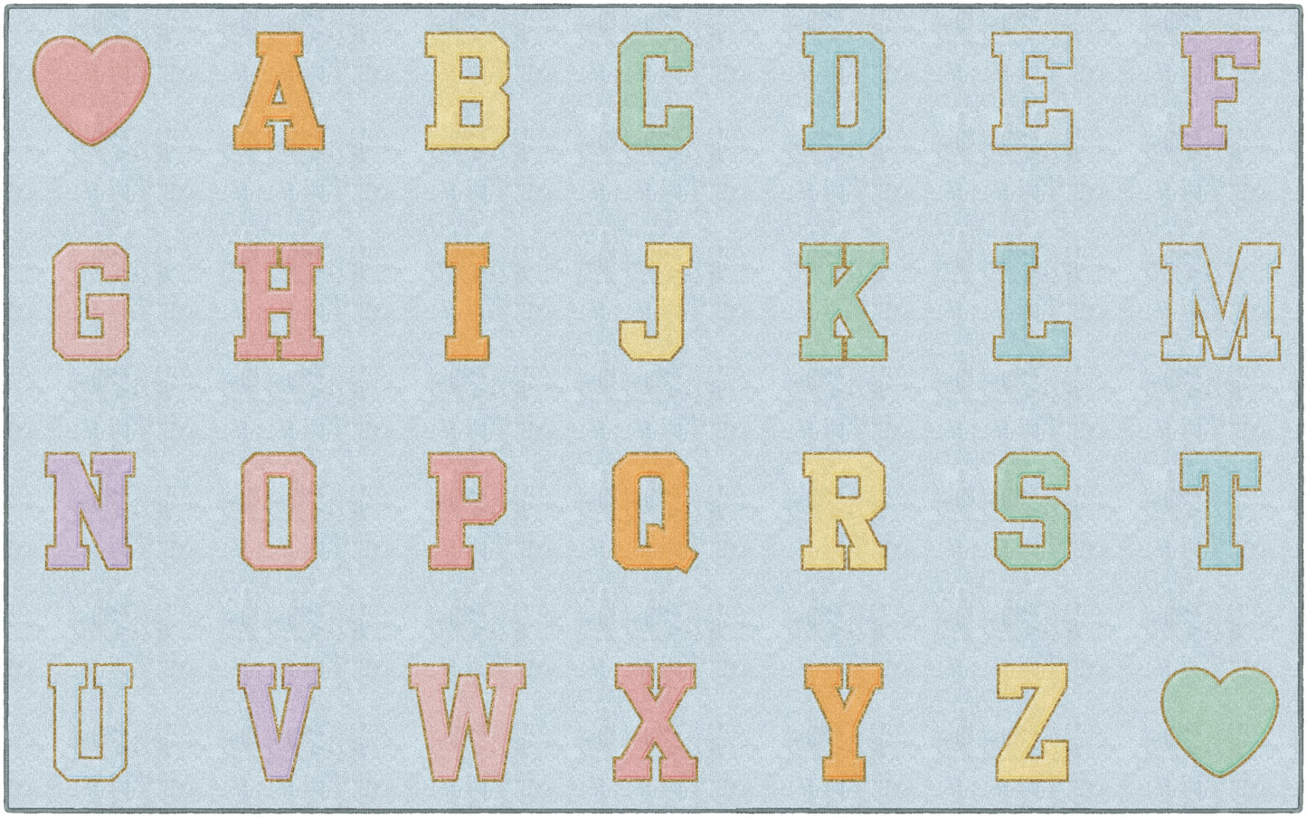 Flagship Carpets Blue Pastel Alphabet Criss-Cross Applesauce Educational Area Rug for Kids Room Seating Décor, Children's Classroom, Play Carpet for Teaching and Playroom, 7'6" x 12'