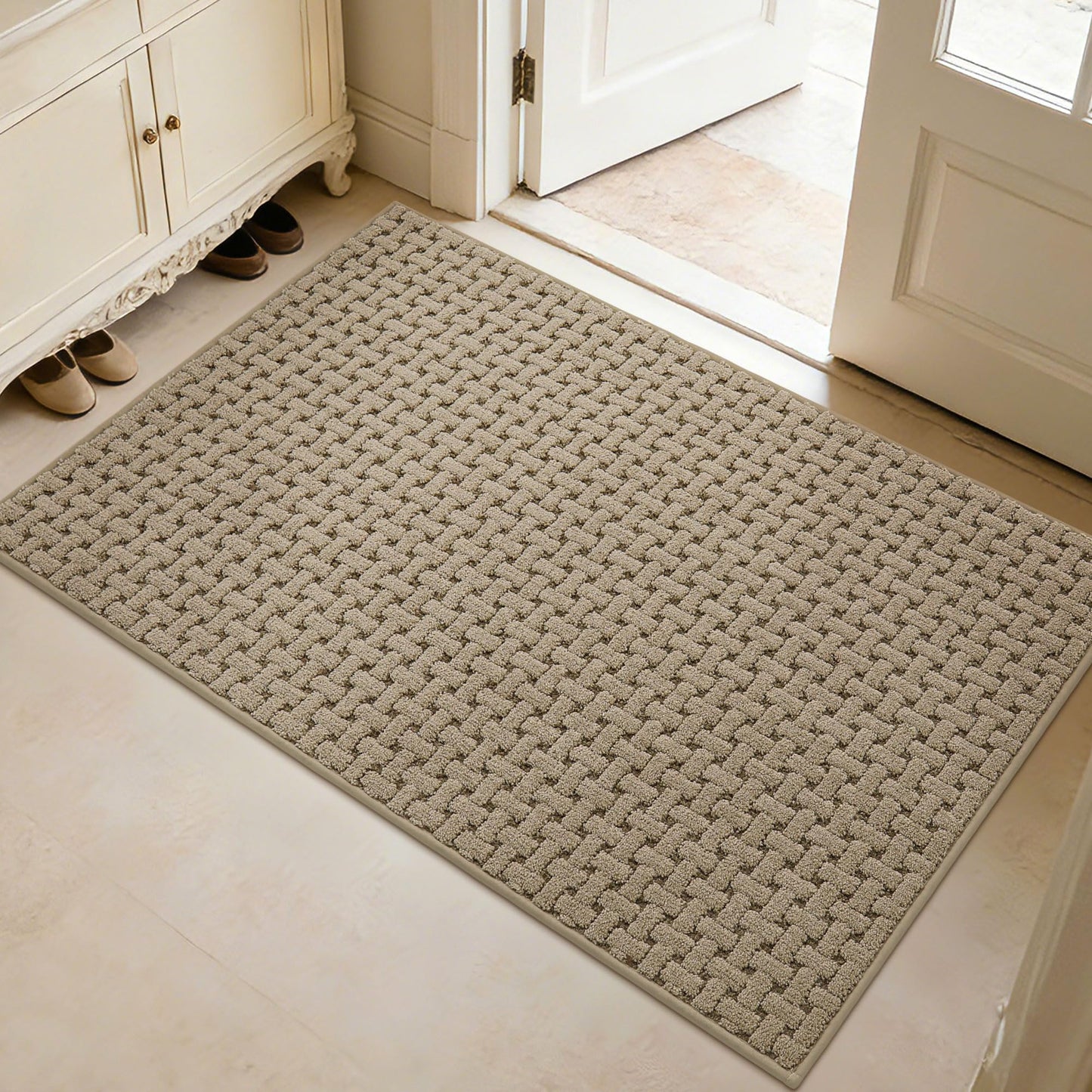FLOORHUG Door Mat Indoor Entrance 32x48, Non-Slip Washable Doormats Entry Way Mats, Dirt Trapper and Absorbent Welcome Mat, Easy Clean Low-Profile Doormat, Front Door, Inside Entrance, Beige