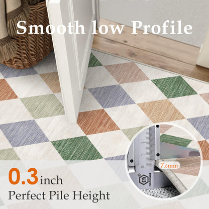 WondRg 8x10 Checkered Washable Area Rug for Living Room Bedroom Colorful Soft Modern Non Slip Large Throw Rug Lightweight Low Pile Neutral Carpet Dining Room Office Classroom Nursery Playroom