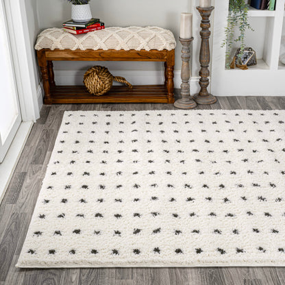 JONATHAN Y Pele Modern Geometric Dot Shag White/Gray Indoor Area Rug, 8x10, Bohemian, Contemporary, Easy-Cleaning for Living Room, Bedroom, Kitchen, Pet Friendly, Non-Shedding (MOH400A-8)