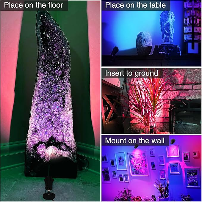 SUNVIE RGBW Christmas Spot Lights Indoor 6W Uplighting Indoor with Remote Color Changing Up Lights Indoor 120V Spotlights Indoor LED Uplights Indoor Accent Lighting for Party Plant Decor, 2 Pack