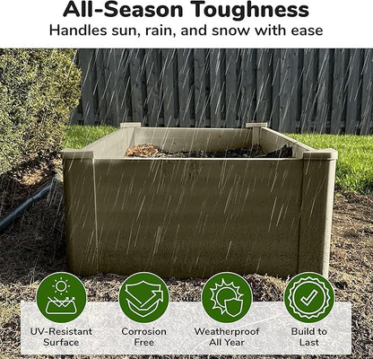 Raised Garden Bed - 2x4 ft Planter Box - Weathered Wood HDPE - No Tools Needed - DIY Kit for Urban Gardening, Flowers, Herbs & Vegetables - Made in The USA