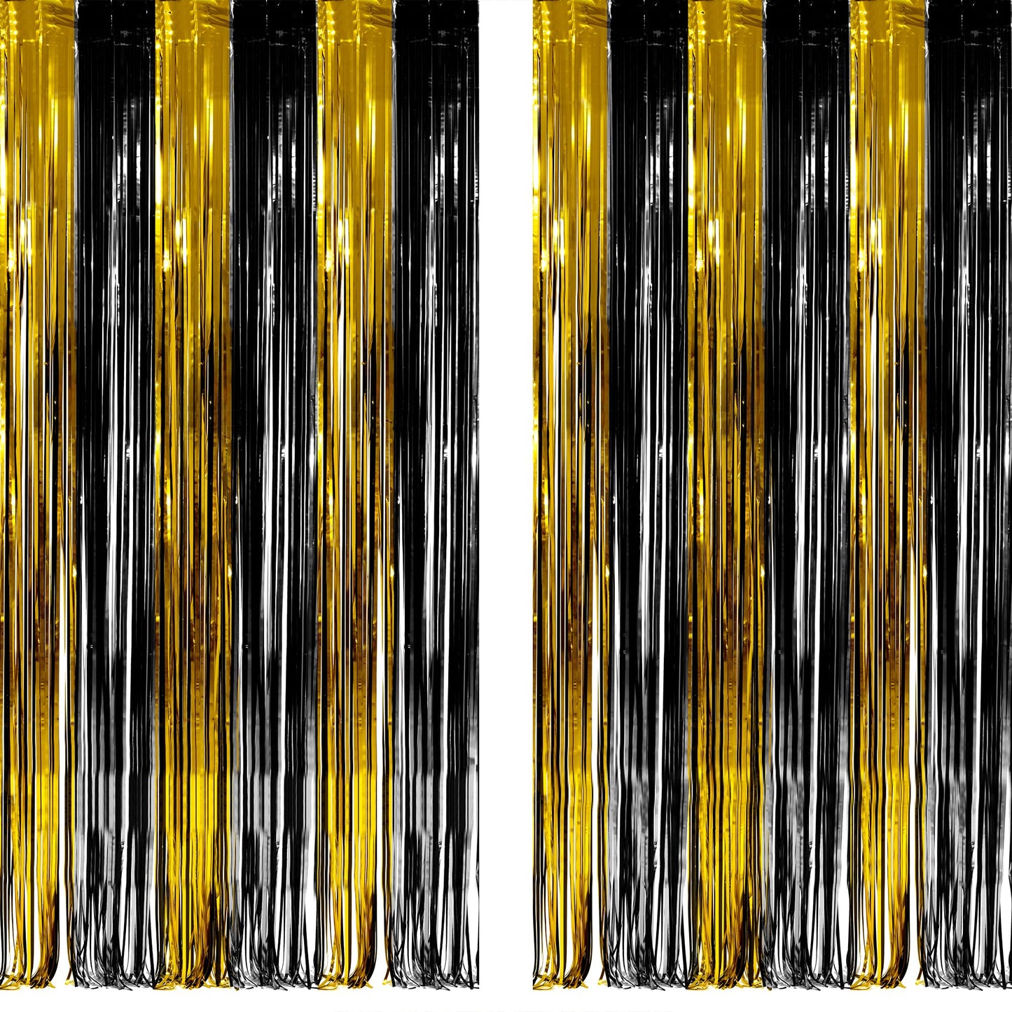 Black and Gold Party Streamers Decoration - GREATRIL Foil Fringe Backdrop for 2026 NYE/Anniversary/Farewell/Cocktail/Prom/EID/Birthdays - 3.2ft X 8.2ft - 2 Packs