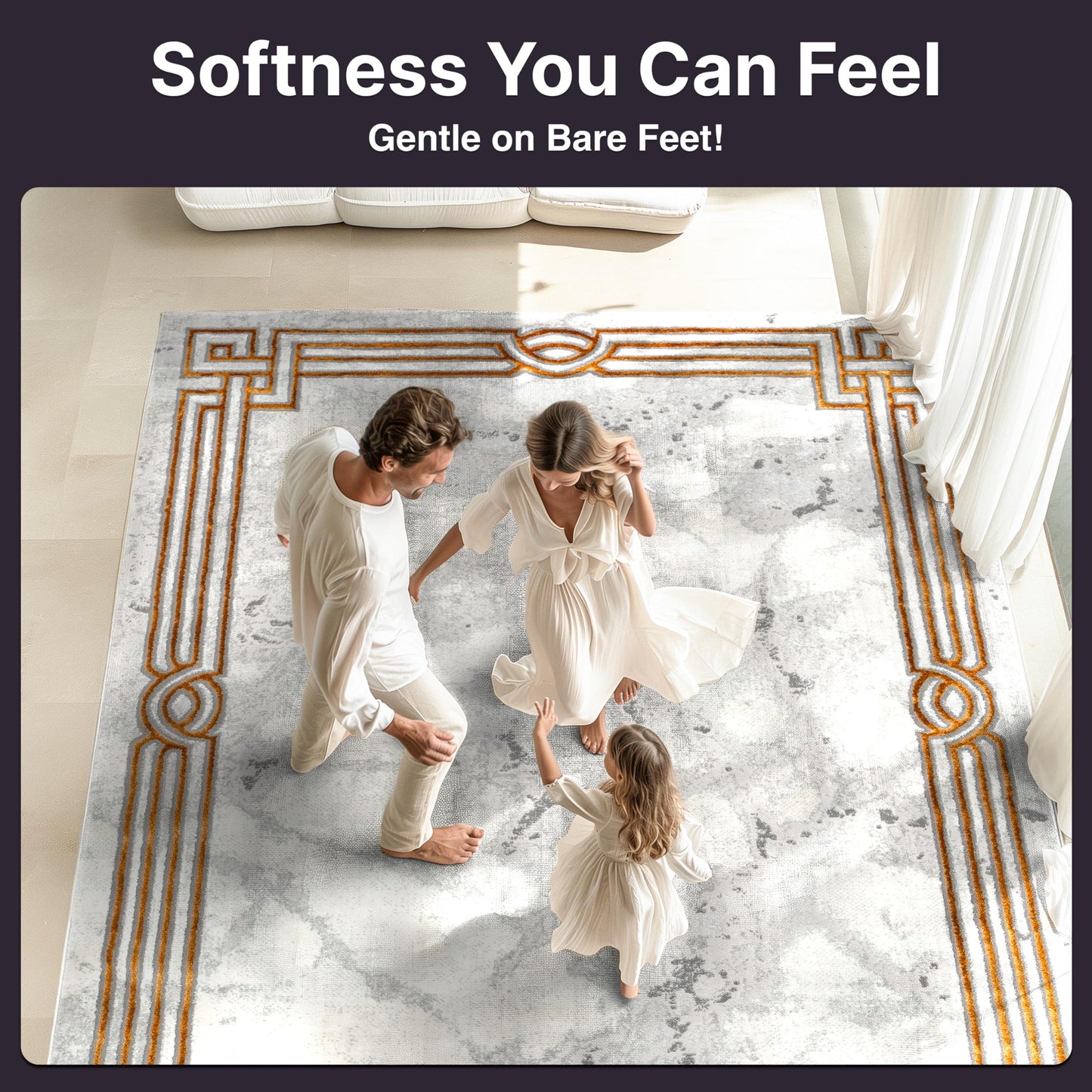 Well Woven Fairmont Collection Huntington Grey Gold & Ivory Marble Border Elegant & Soft 8x10 Area Rug Perfect for Bedroom & Living Room Durable Stain Resistant & Easy to Clean