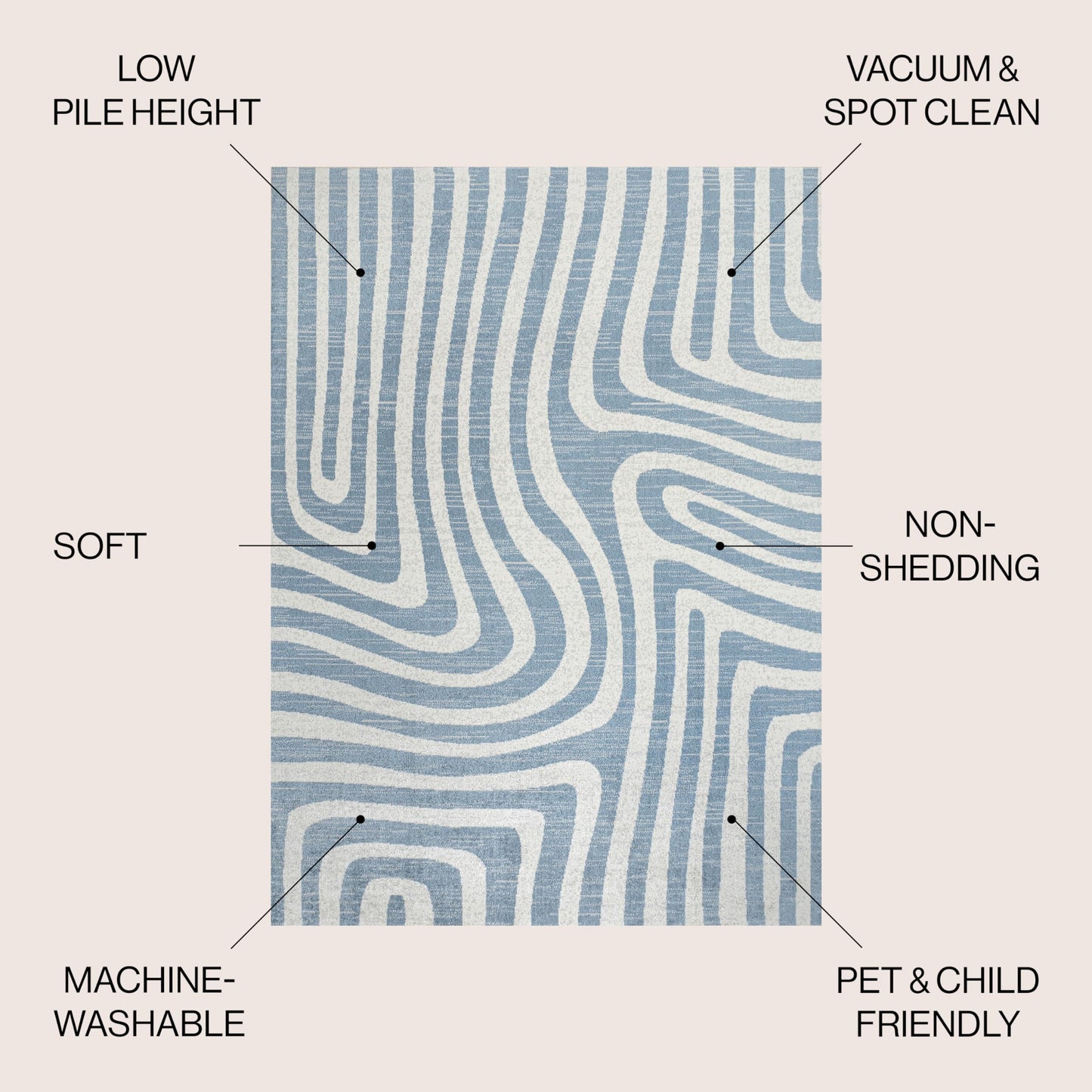 JONATHAN Y Machine Washable Blue/Cream Indoor Area Rug 3X5 ft, Maze Abstract Two-Tone Low-Pile for Living Room, Bedroom, Kitchen, Office, Easy-Cleaning, Pet-Friendly, Non-Shedding WSH309A-3