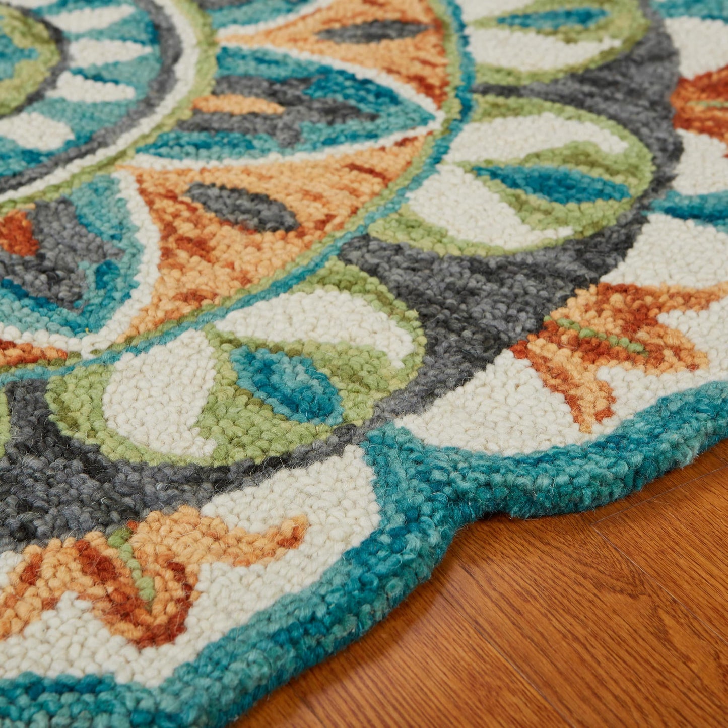 LR Home 6ft Round Indoor Wool Area Rug for Home Decor | Rugs for Living Room, Bedroom, Playroom, Entryway, Office | Hand Woven Modern Farmhouse Large Boho Area Rug for Room Decor | Rust/Teal