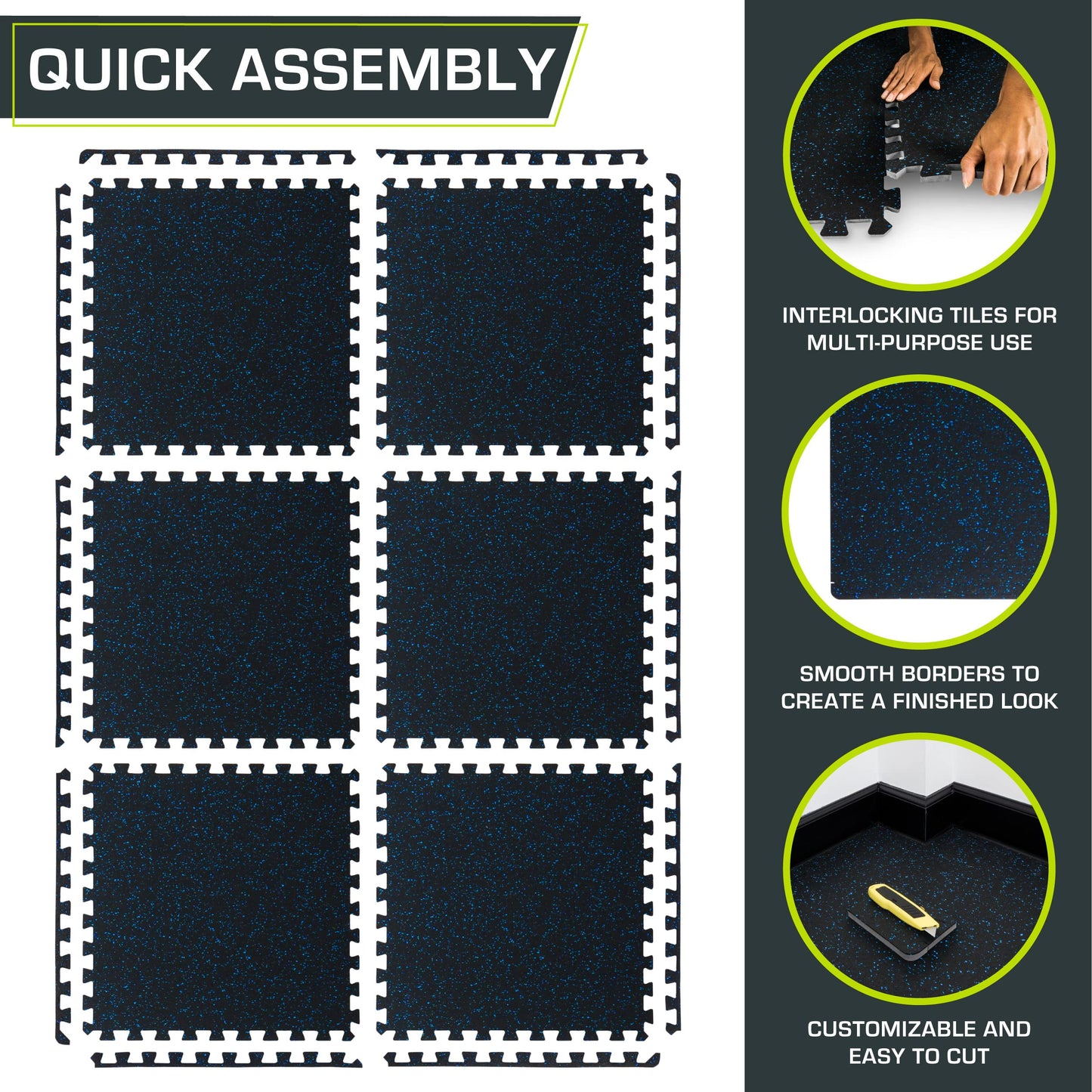ProsourceFit Rubber Top Exercise Puzzle Mat ½-inch, EVA Foam, Protective Interlocking Tiles for Home Gym Equipment and Workouts; Blue, 24 SQ FT, 6 Tiles