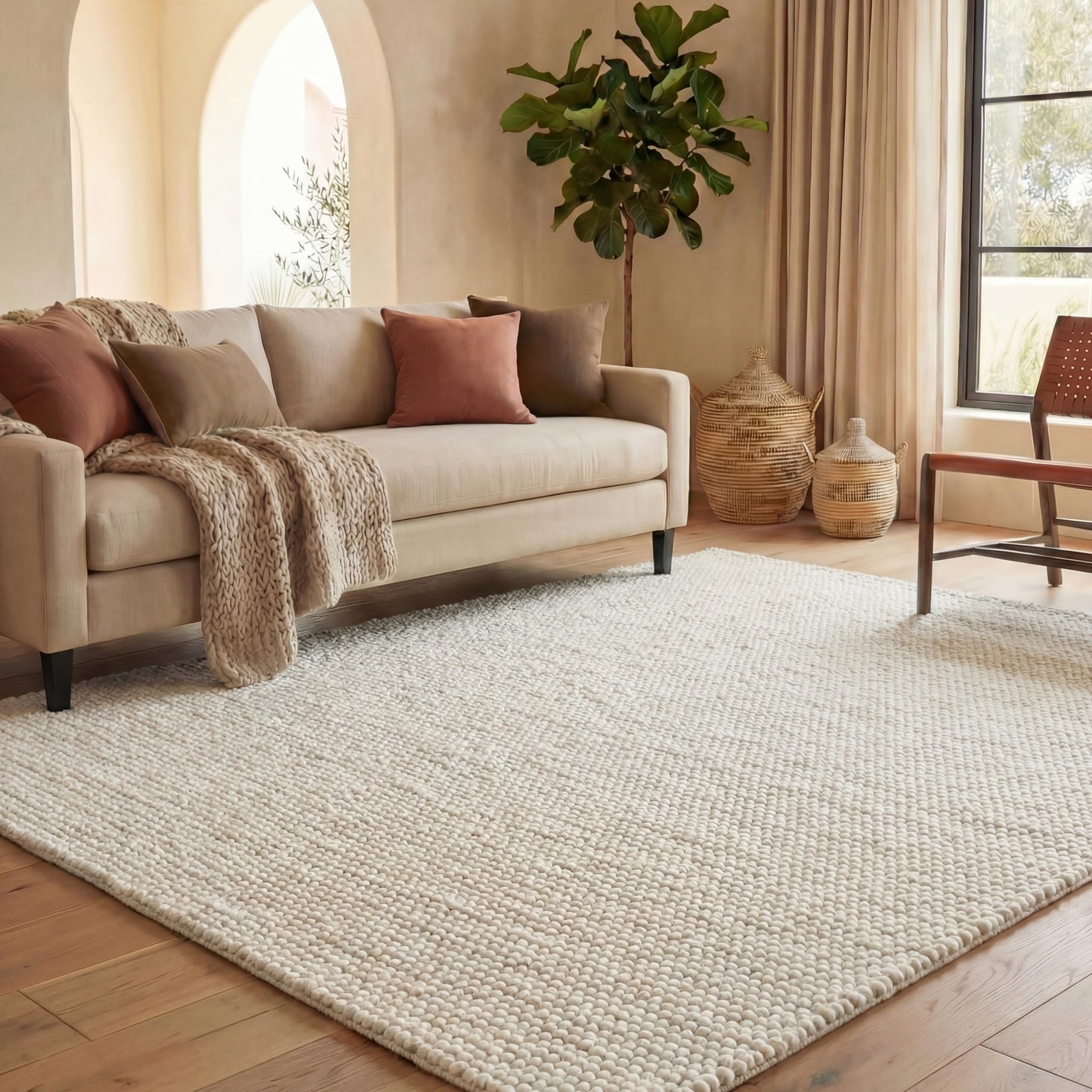 SAFAVIEH Natura Collection Area Rug - 8' Square, Ivory, Handmade Wool Blend, Textured Design, Ideal for Living Room, Bedroom, Dining Space (NAT620A)