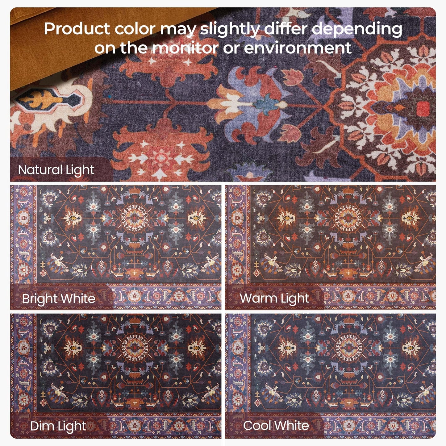 Kokia Living Room Area Rug 5x7 Soft Washable Non Slip Low Pile Purple Oriental Medallion Stain Resistant Rugs for Bedroom, Dining Room, Kitchen, Indoor Leisure Rooms, Nova Violet Plum Pumpkin