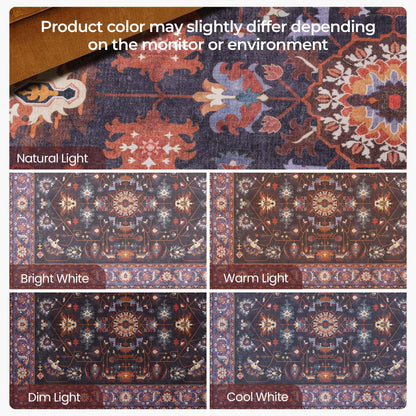 Kokia Living Room Area Rug 5x7 Soft Washable Non Slip Low Pile Purple Oriental Medallion Stain Resistant Rugs for Bedroom, Dining Room, Kitchen, Indoor Leisure Rooms, Nova Violet Plum Pumpkin