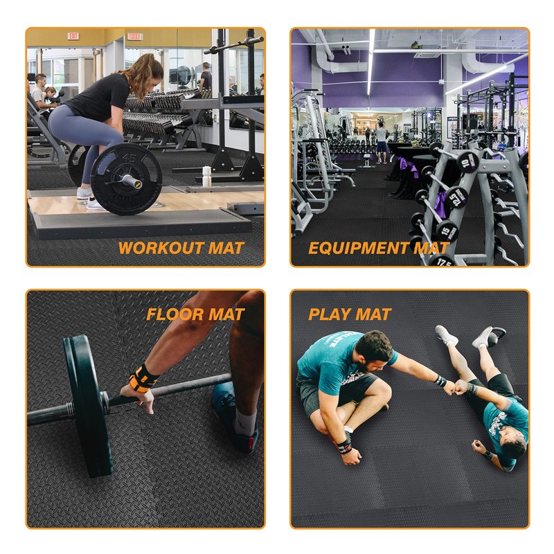 Mat Block Interlocking Foam Tiles Puzzle Mats for Floor 24 SQ FT, 1/2 inch, 6 Tiles, EVA Gym Mat Flooring Exercise Equipment Mat for Home Gym Equipment, Black, 6pcs