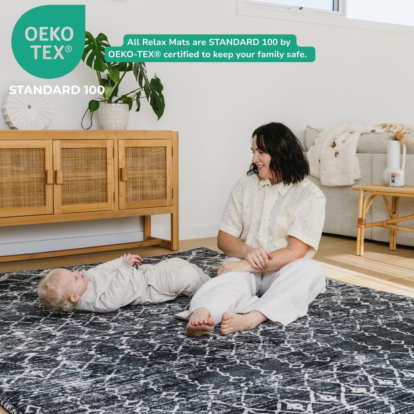 Muscle Mat Designer Relax Mat - 1.4" Thick Foam Base (Charcoal Geo, 6.6 ft x 13.1 ft)