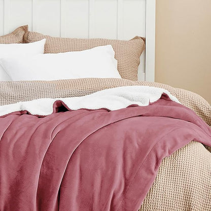 Bedsure GentleSoft Sherpa Fleece Blankets Queen Size for Bed - Thick and Warm Throw for Women, Soft Fuzzy Plush Queen Blanket for Winter, Dusty Rose, 90x90 Inches