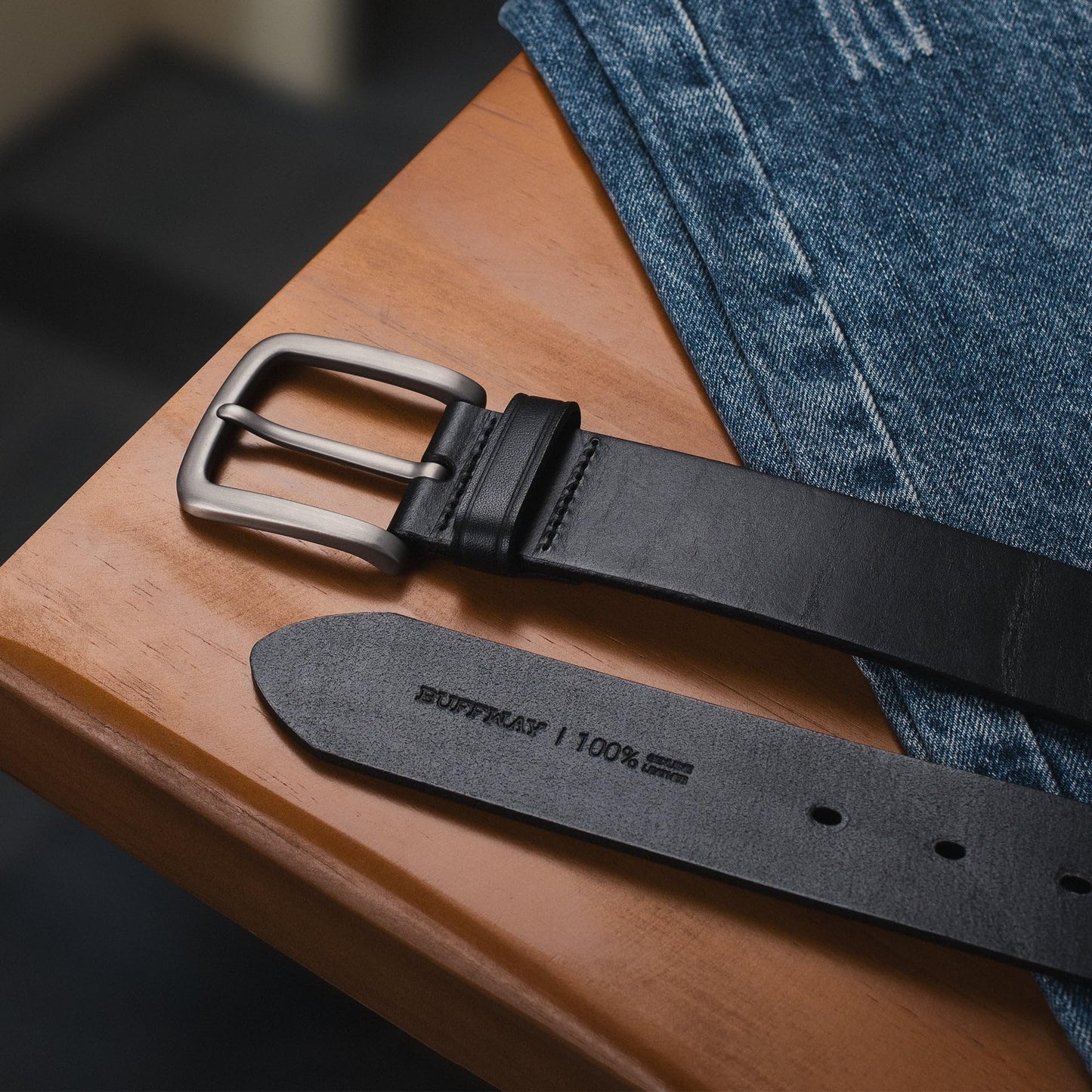 Buffway Men's Leather Belt,1.5" Handcrafted Top-Grain Leather – Durable,Comfortable,Suitable for Everyday Formal & Casual Wear - Size 38" Black