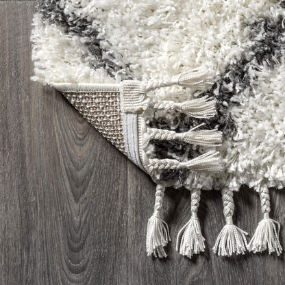 JONATHAN Y Mercer Shag Plush Tassel Ivory/Gray Indoor Area Rug, 8x10, Moroccan Geometric Trellis, Contemporary, Easy-Cleaning for Living Room, Bedroom, Kitchen, Pet Friendly, Non-Shedding (MCR102B-8)