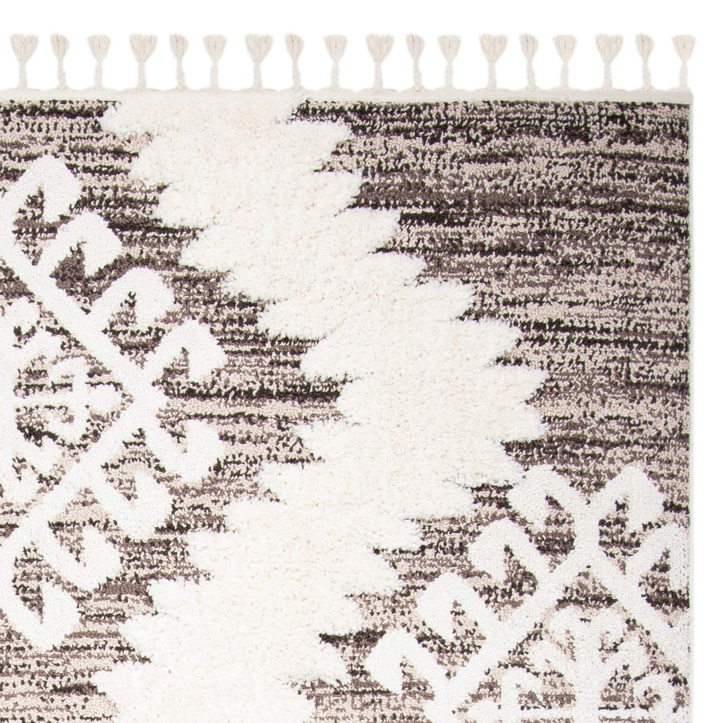 SAFAVIEH Area Rug 8x10 - Moroccan Tassel Shag Collection - Large - Ivory & Brown, Boho Design, Non-Shedding & Easy Cleaning, Plush Pile, Ideal for Living Room, Bedroom, Dining Space (MTS652A)
