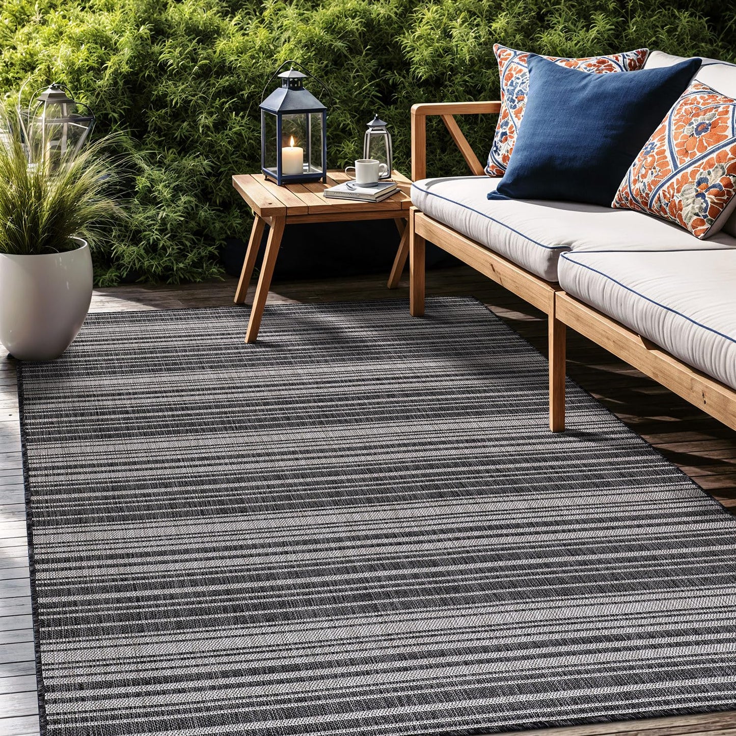 Luul Home Stripe Outdoor Rug 5x7 Washable Outside Carpet for Indoor Patio Porch Waterproof Easy Cleaning Non Shedding Area Rugs Dark Gray 5 x 7