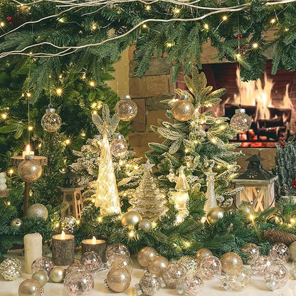 XmasExp 32ct Christmas Ball Ornaments Set -Champagne Clear Plastic Shatterproof Xmas Tree Ball Decorations Hanging Baubles for Holiday Decor