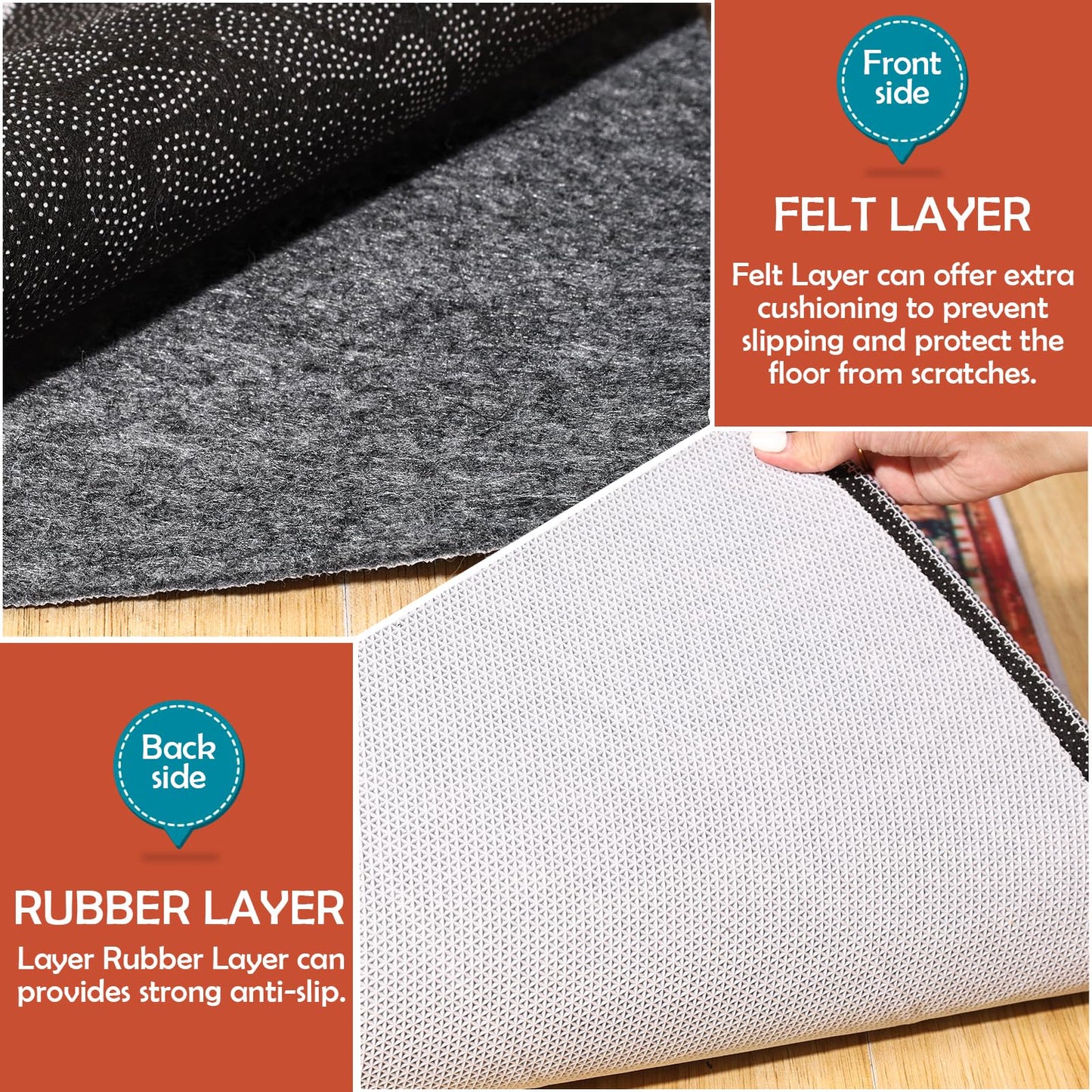 Waterproof Rug Pad, 8x10 Ft Under Area Rug Carpet Pad, Non Slip Rug Pads for All Floors and Hardwood Floors Finishes, Keep Carpets in Place Soft and Prevent Rug from Wrinkling or Buckling