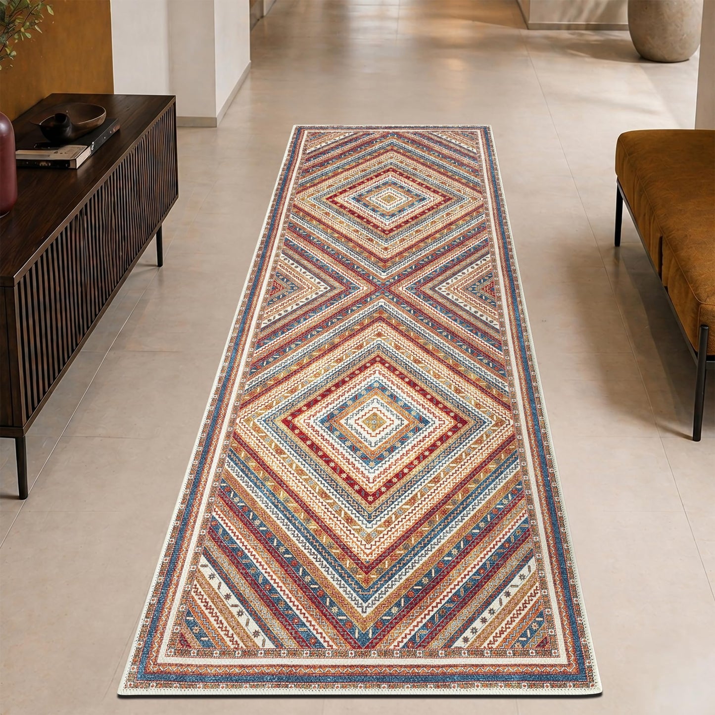 Keen Home Design 30"x120" Rug - Machine Washable Runner Rug with Non-Slip Backing, Ideal for Hallway, Entryway, Kitchen, Laundry Room - Vintage, Easy Clean, Durable, Low Pile - (2'6" x 10')