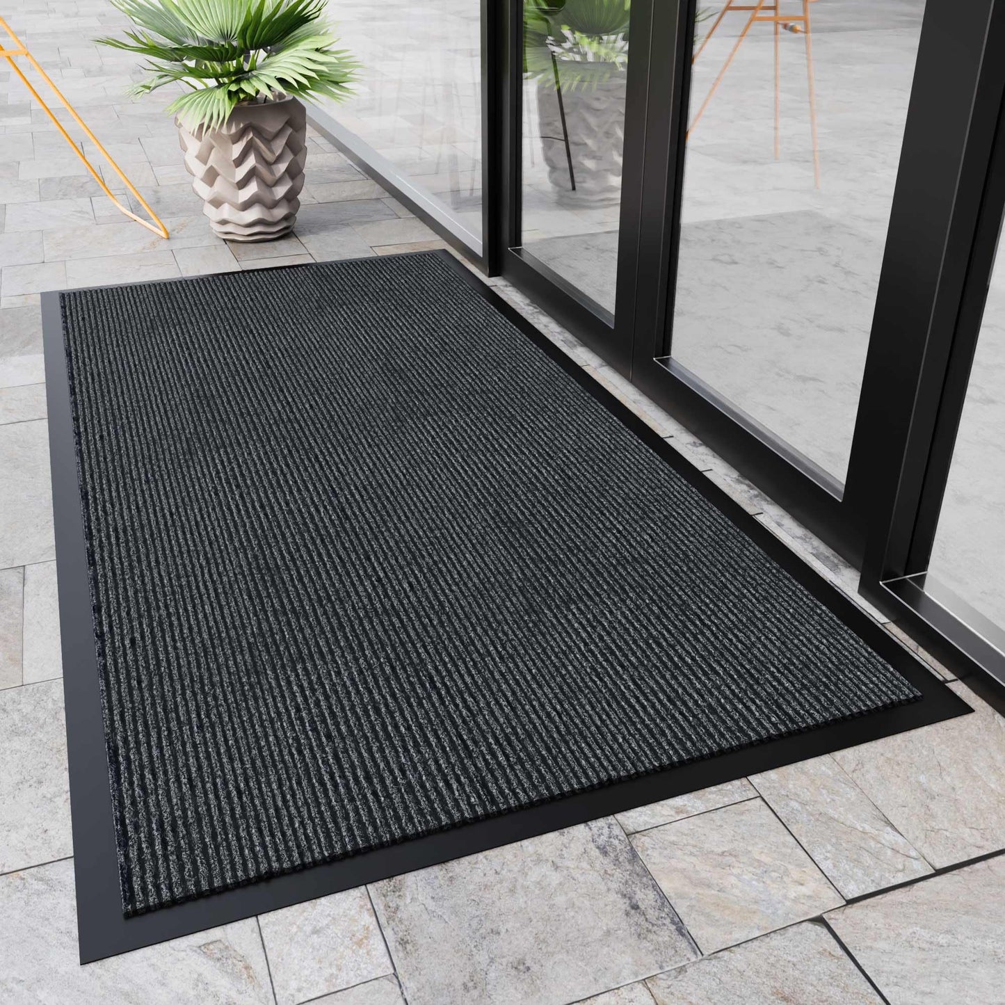 HOMEK Front Door Mat, 4'x8' Indoor Outdoor Door Mat, Commercial Industrial Entrance Doormat, Heavy Duty Welcome Mat, Rubber Backing Non Slip Doormat for Entryway, Grey