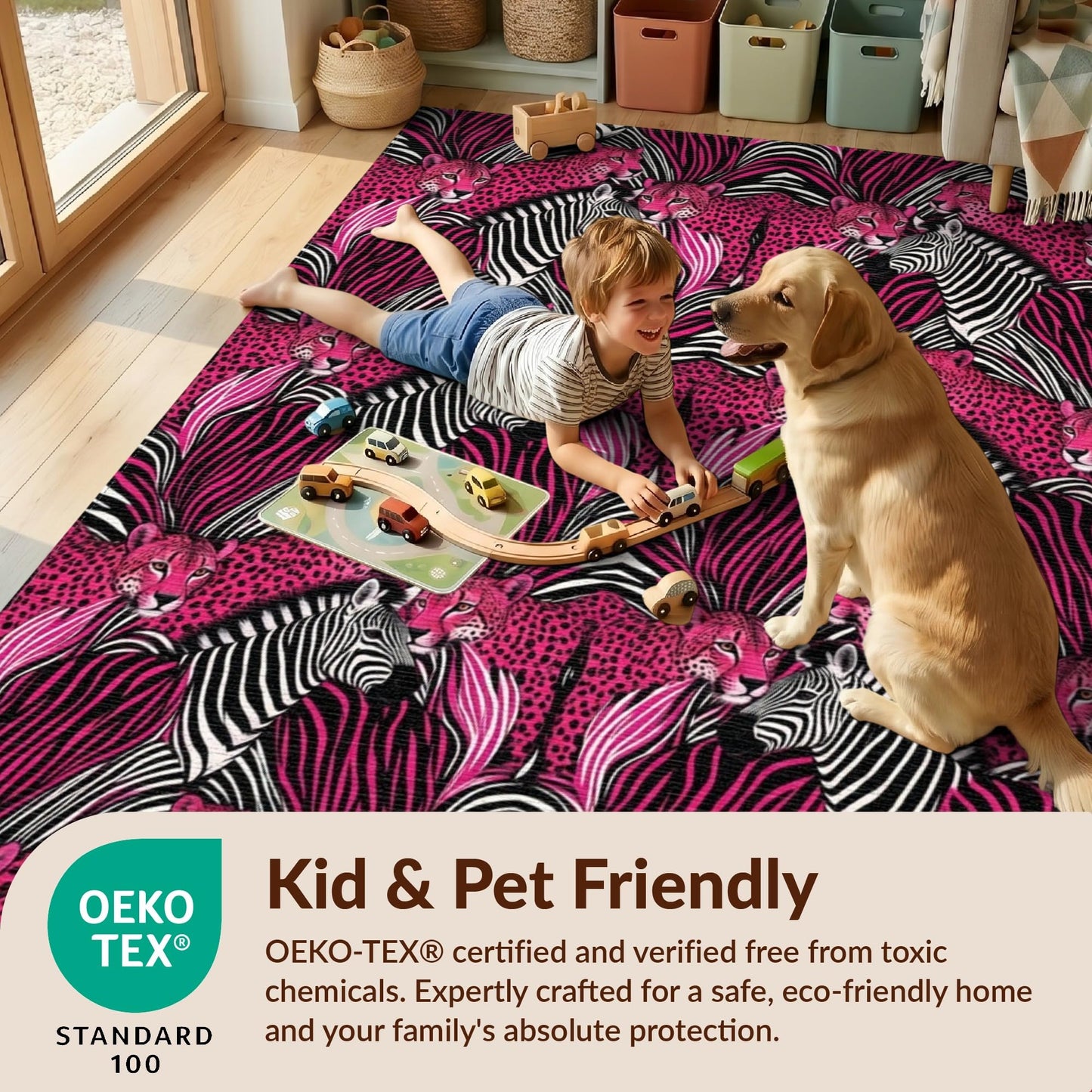 Design&I 5'x7' Washable Area Rug Pink Cheetah Leopard Print Shape Themed Contemporary Zebra Geometric Flatweave & Snag-Free Daily Traffic Ready for Guest Room, Lounge, Apartment