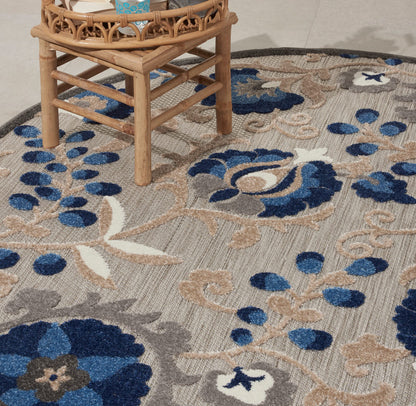 Nourison Home Aloha Natural Blue 4' x Round Area Rug - Easy Clean, Non Shedding, Bed Room, Living Room, Dining Room, Kitchen (4' x Round)